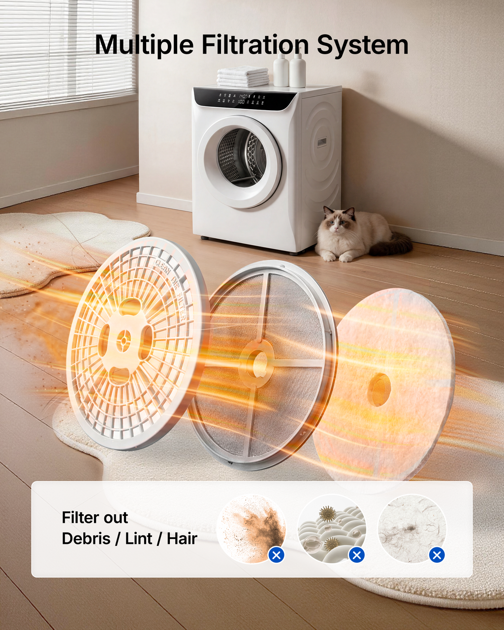 3.5 Cu.Ft Portable Dryer, 8 Drying programs, 1400W mini dryer with LED Control Panel, 120V clothes dryer with Delay timer, Anti-Crease, portable dryers for laundry, Apartments, Dorms, Home