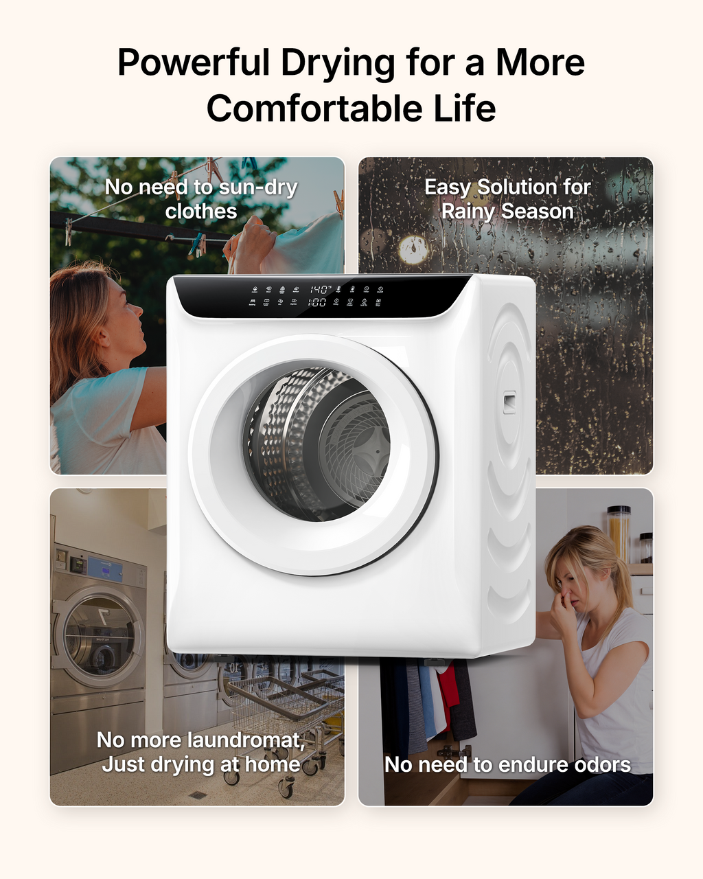 3.5 Cu.Ft Portable Dryer, 8 Drying programs, 1400W mini dryer with LED Control Panel, 120V clothes dryer with Delay timer, Anti-Crease, portable dryers for laundry, Apartments, Dorms, Home