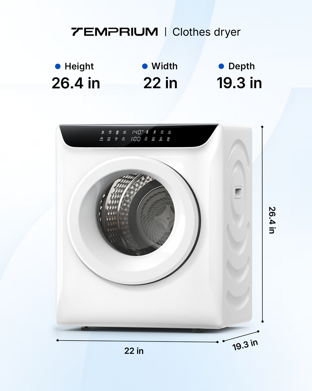 3.5 Cu.Ft Portable Dryer, 8 Drying programs, 1400W mini dryer with LED Control Panel, 120V clothes dryer with Delay timer, Anti-Crease, portable dryers for laundry, Apartments, Dorms, Home