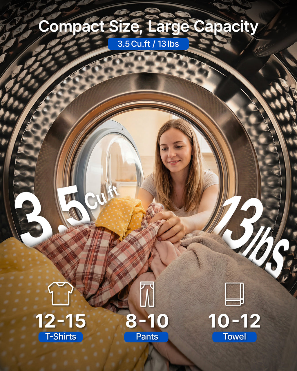 3.5 Cu.Ft Portable Dryer, 8 Drying programs, 1400W mini dryer with LED Control Panel, 120V clothes dryer with Delay timer, Anti-Crease, portable dryers for laundry, Apartments, Dorms, Home