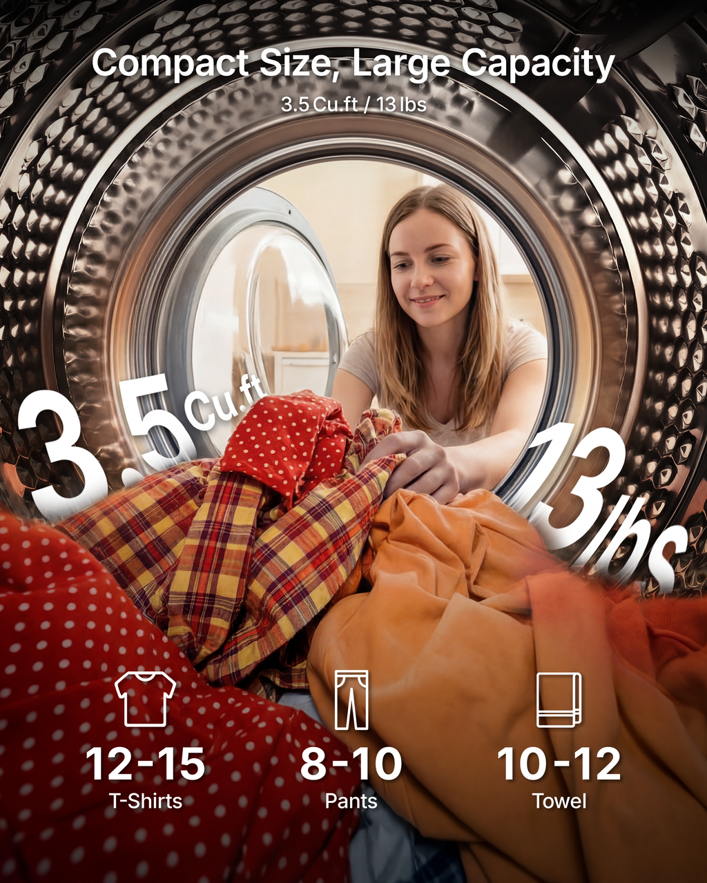 3.5 Cu.Ft Portable Dryer, 5 Drying modes, 1400W clothes dryer, Upgraded Capacity, 120V portable dryers for laundry, dryer machine with Exhaust Hose for Apartments, Dorms, Home, White