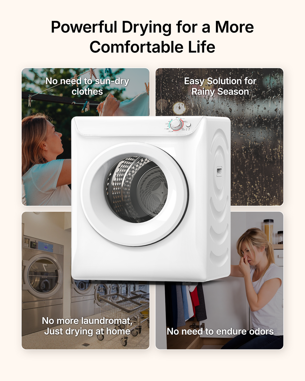 3.5 Cu.Ft Portable Dryer, 5 Drying modes, 1400W clothes dryer, Upgraded Capacity, 120V portable dryers for laundry, dryer machine with Exhaust Hose for Apartments, Dorms, Home, White