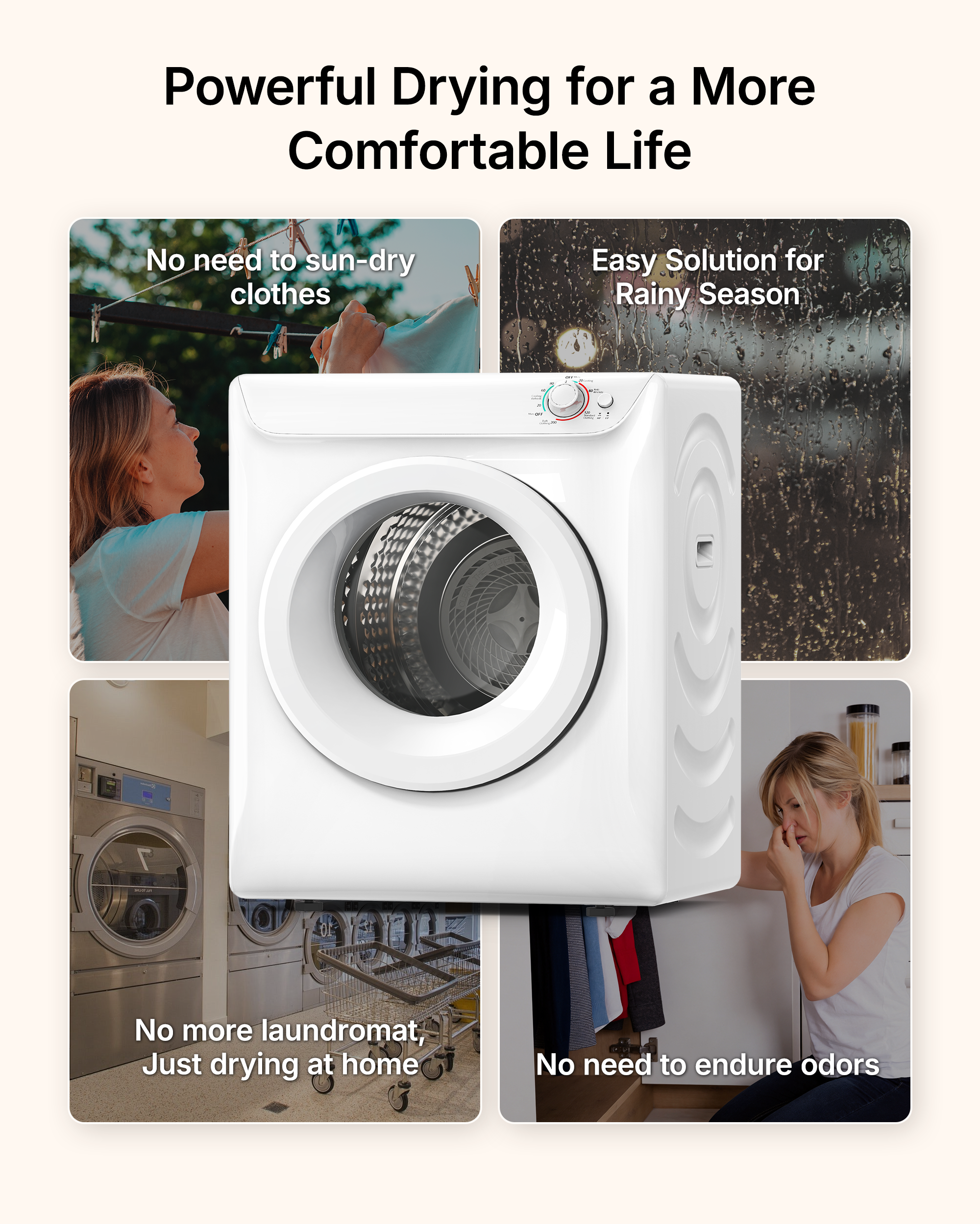 3.5 Cu.Ft Portable Dryer, 5 Drying modes, 1400W clothes dryer, Upgraded Capacity, 120V portable dryers for laundry, dryer machine with Exhaust Hose for Apartments, Dorms, Home, White