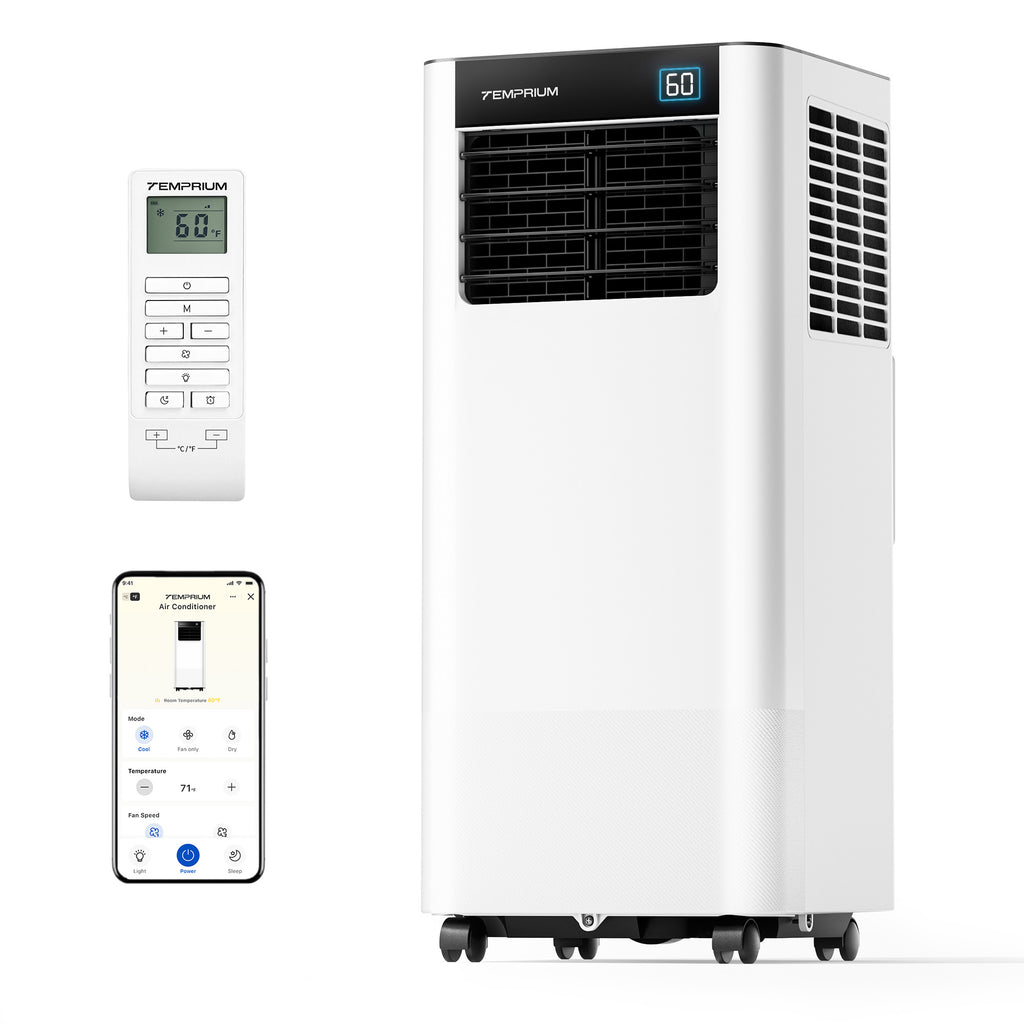 Temprium 8,000/10,000 BTU Portable Air Conditioner, Smart Portable AC Unit for rooms with Drainage-Free Cooling, 3-in-1 Standing Air Conditioner with Cool, Dry, Fan Modes, APP/Voice/Remote Control