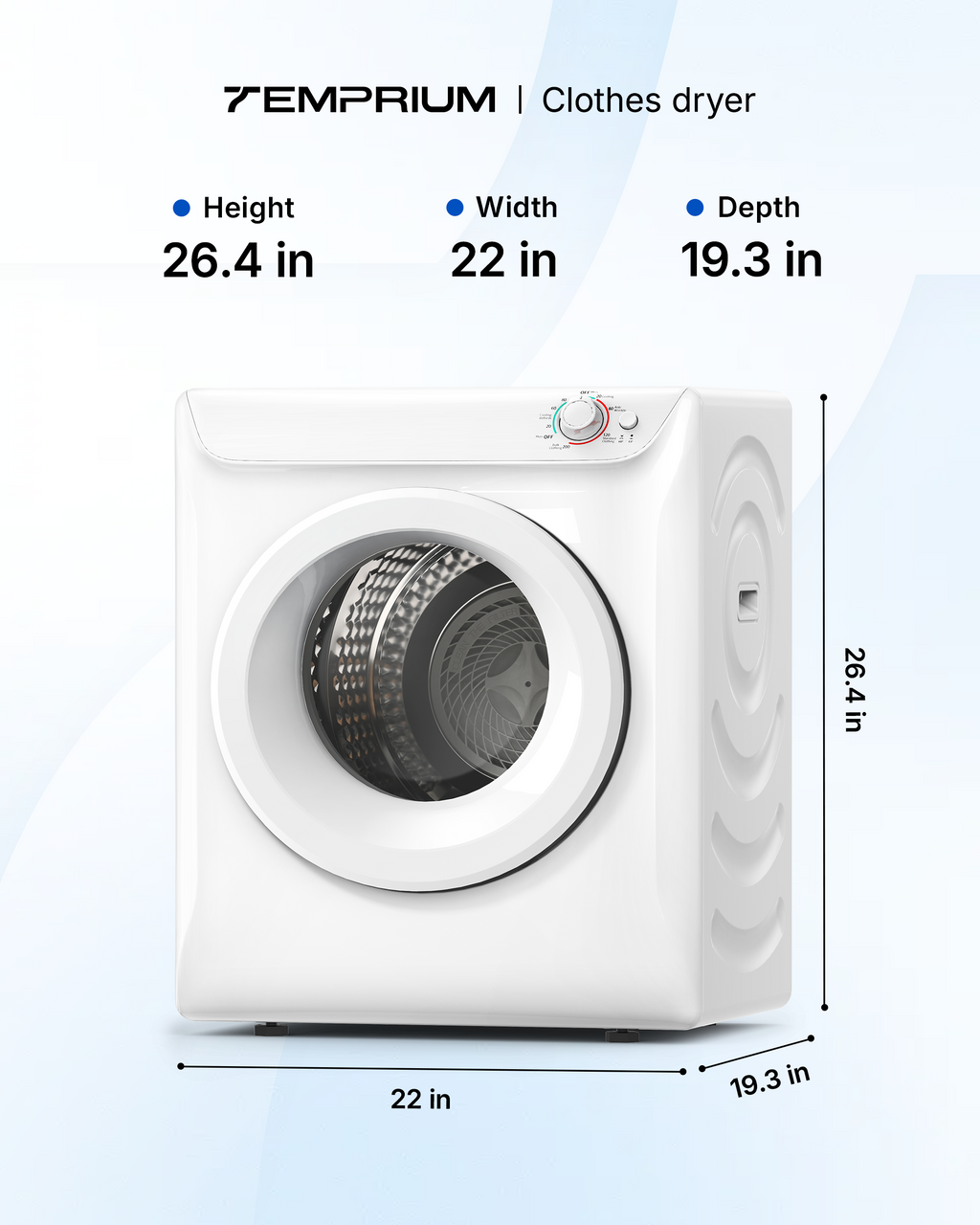 3.5 Cu.Ft Portable Dryer, 5 Drying modes, 1400W clothes dryer, Upgraded Capacity, 120V portable dryers for laundry, dryer machine with Exhaust Hose for Apartments, Dorms, Home, White