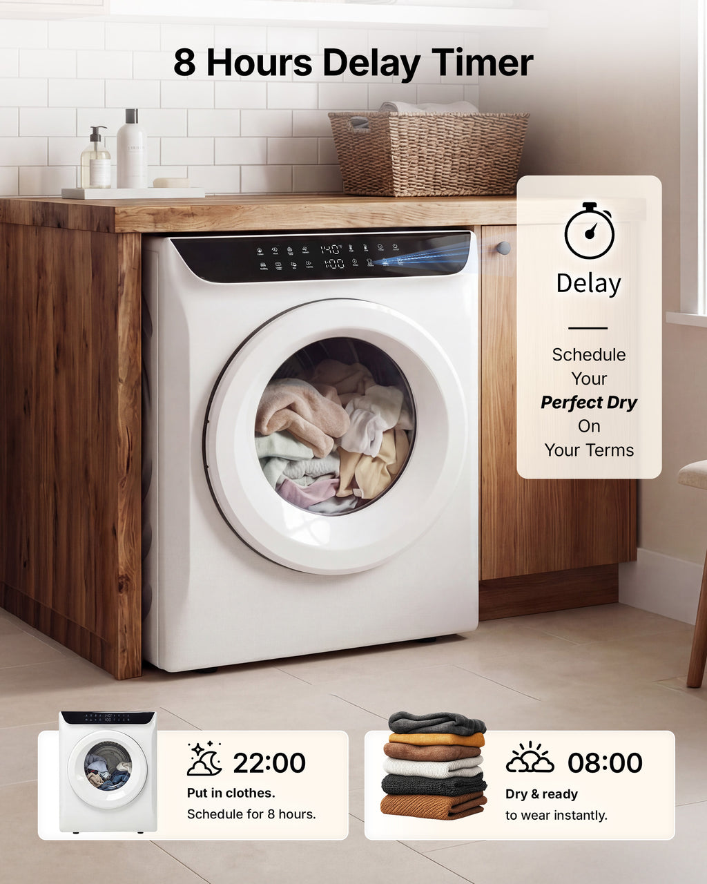 3.5 Cu.Ft Portable Dryer, 8 Drying programs, 1400W mini dryer with LED Control Panel, 120V clothes dryer with Delay timer, Anti-Crease, portable dryers for laundry, Apartments, Dorms, Home
