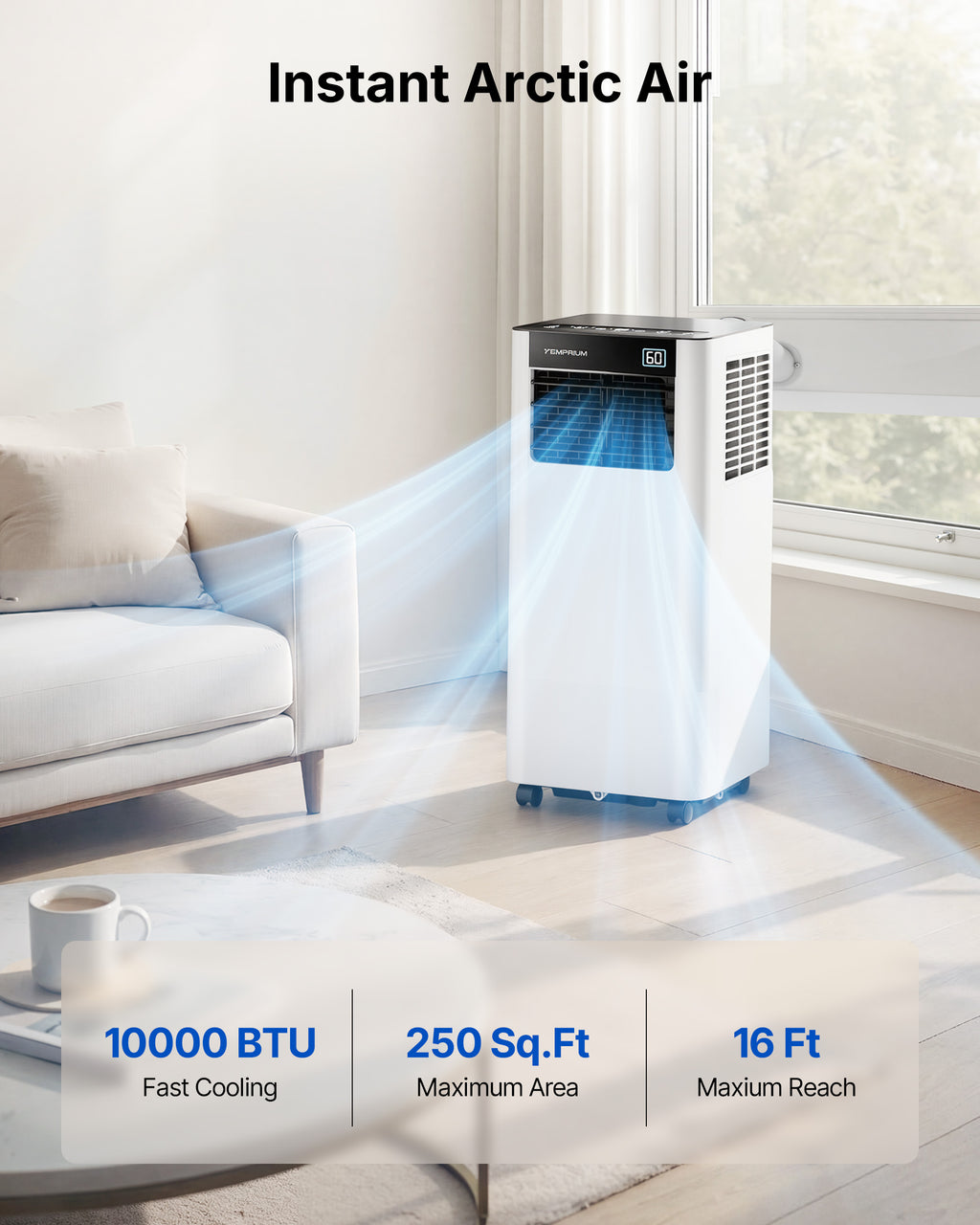 Temprium 8,000/10,000 BTU Portable Air Conditioner, Smart Portable AC Unit for rooms with Drainage-Free Cooling, 3-in-1 Standing Air Conditioner with Cool, Dry, Fan Modes, APP/Voice/Remote Control