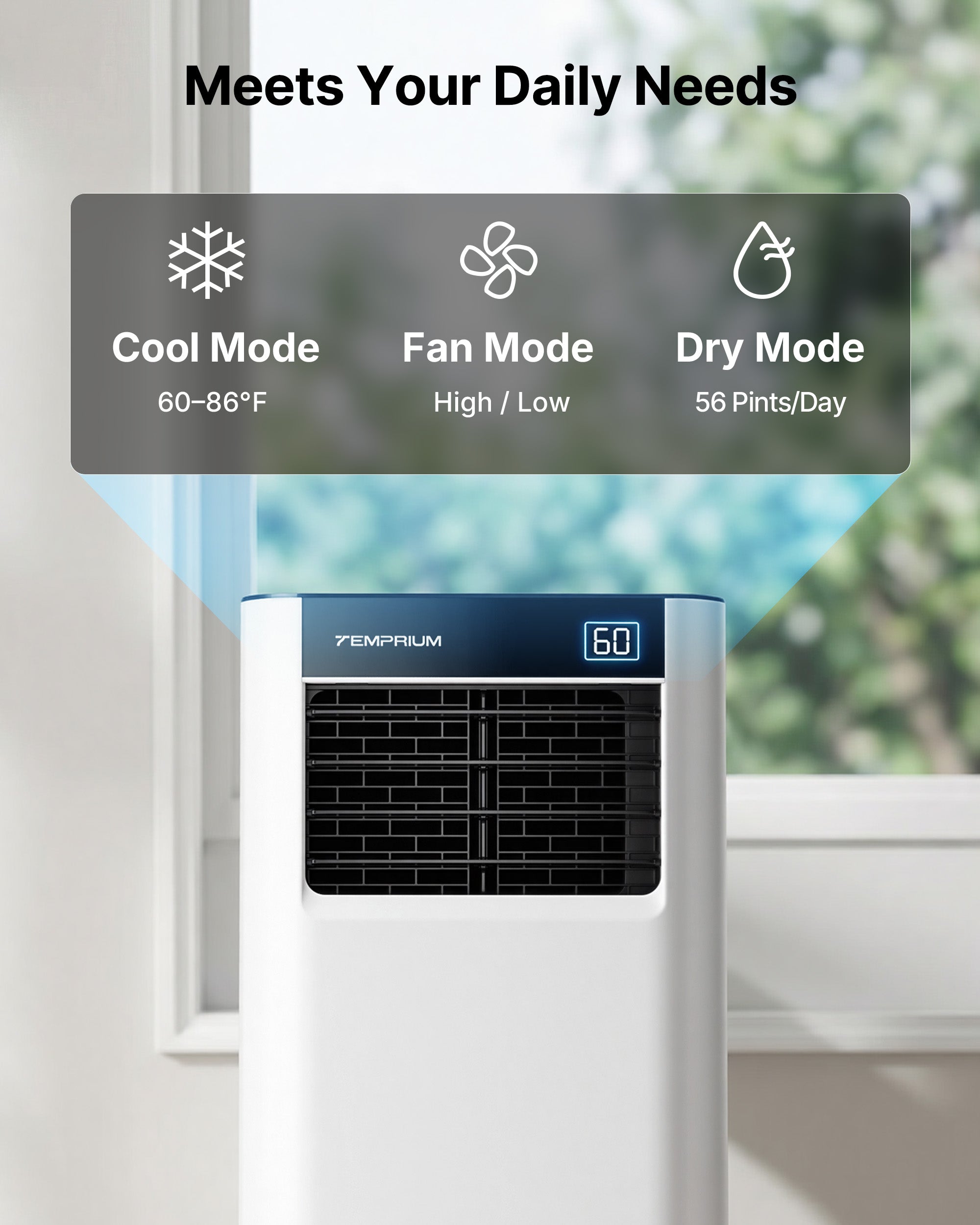 Temprium 8,000/10,000 BTU Portable Air Conditioner, Smart Portable AC Unit for rooms with Drainage-Free Cooling, 3-in-1 Standing Air Conditioner with Cool, Dry, Fan Modes, APP/Voice/Remote Control