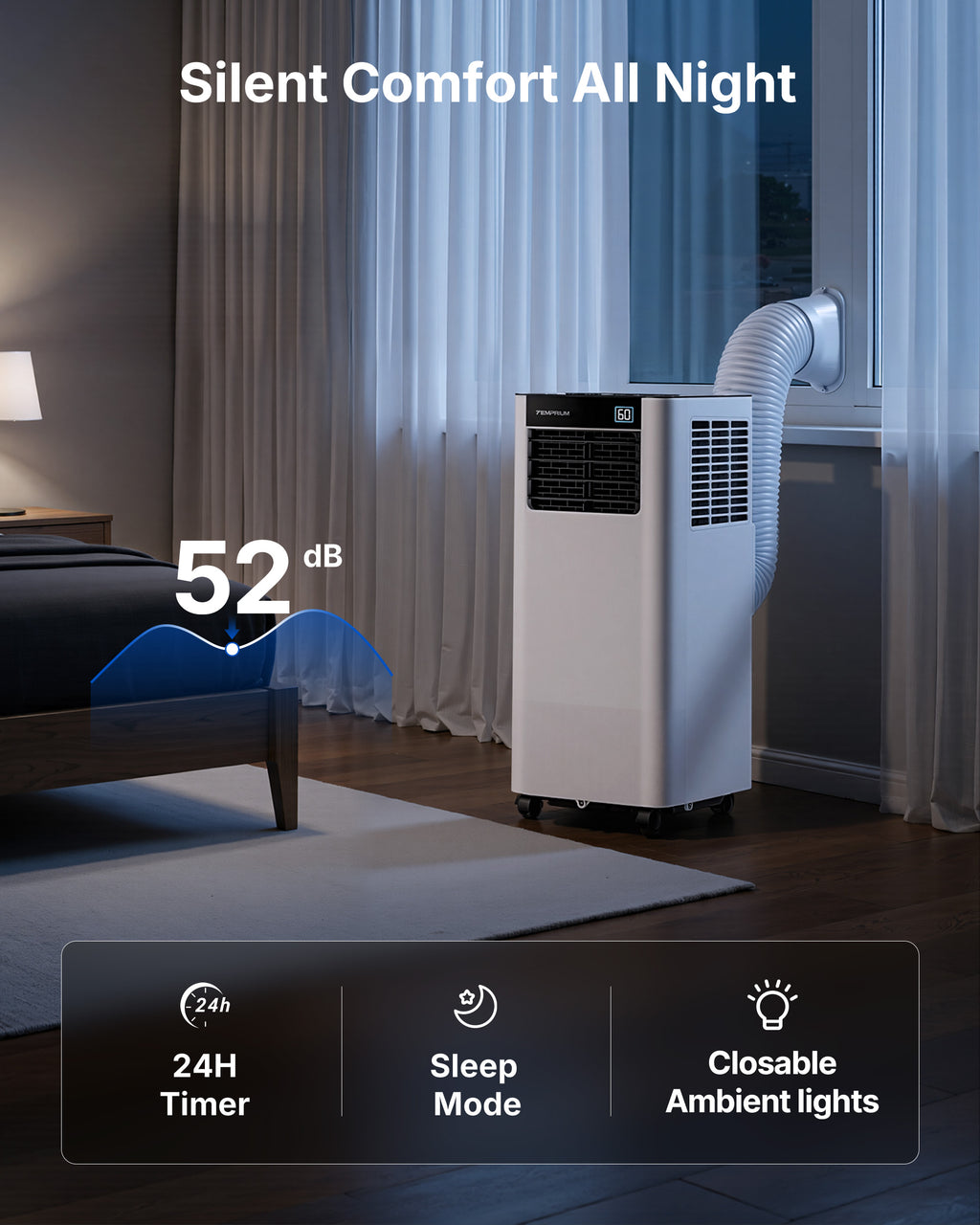 Temprium 8,000/10,000 BTU Portable Air Conditioner, Smart Portable AC Unit for rooms with Drainage-Free Cooling, 3-in-1 Standing Air Conditioner with Cool, Dry, Fan Modes, APP/Voice/Remote Control