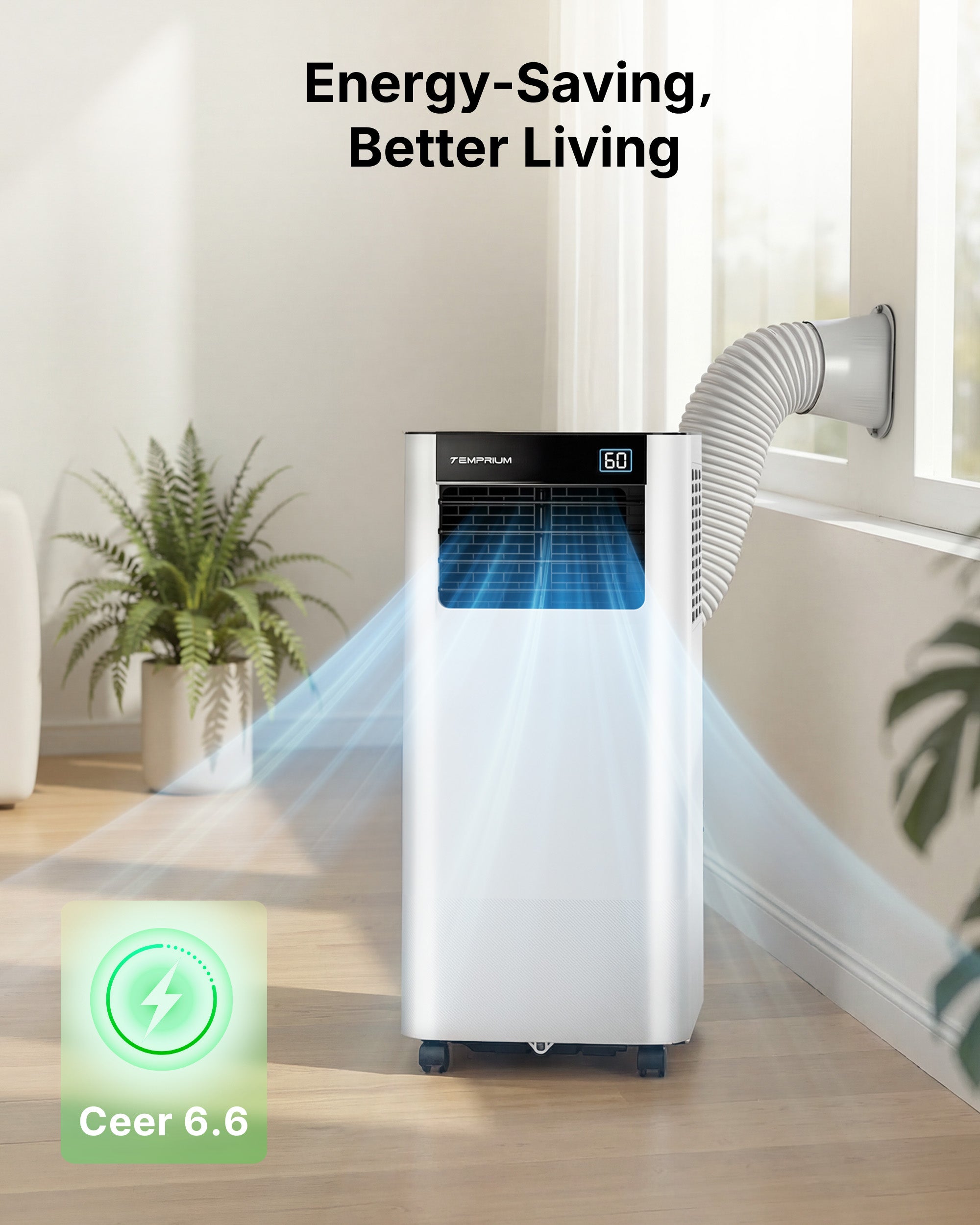 Temprium 8,000/10,000 BTU Portable Air Conditioner, Smart Portable AC Unit for rooms with Drainage-Free Cooling, 3-in-1 Standing Air Conditioner with Cool, Dry, Fan Modes, APP/Voice/Remote Control